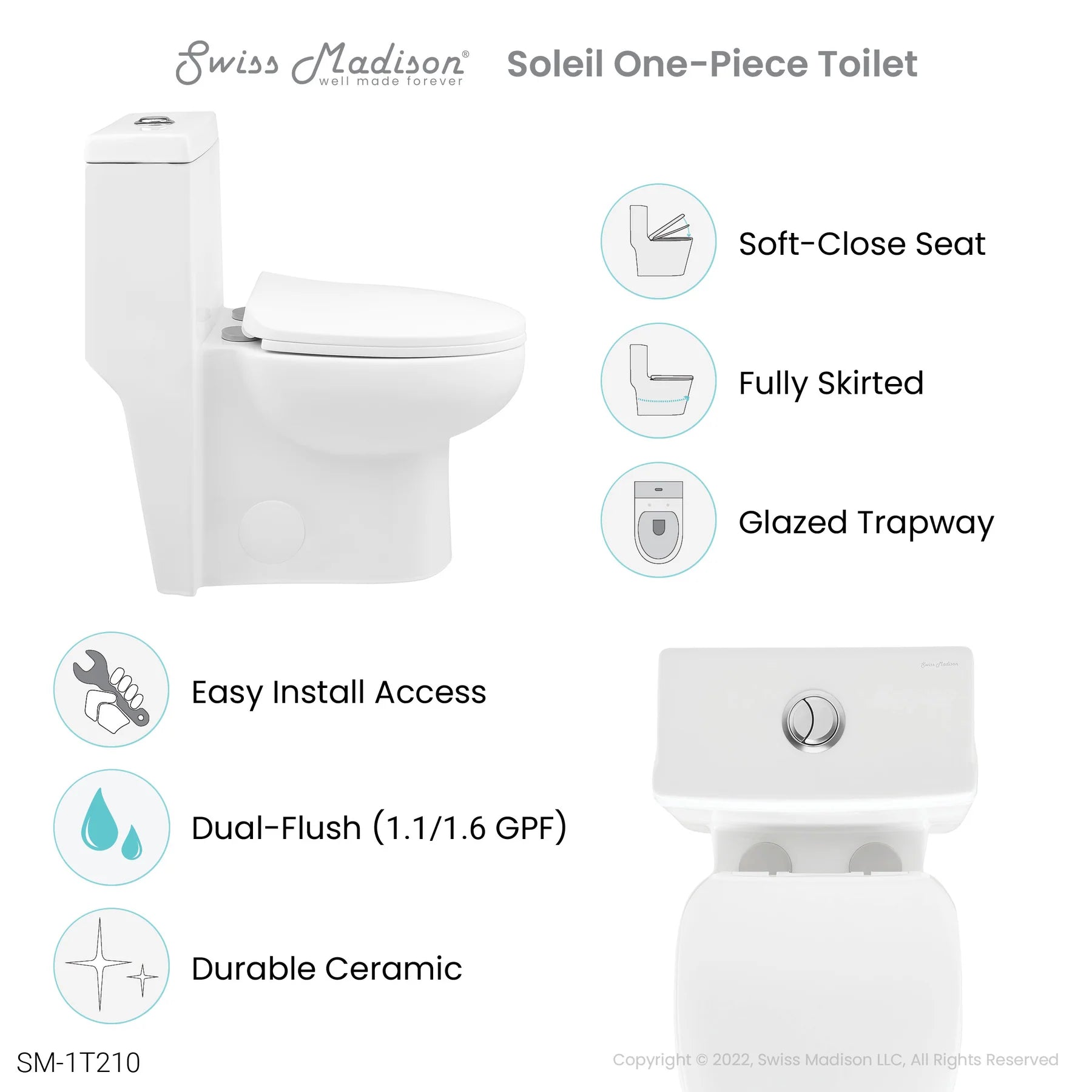 Swiss Madison Soleil One-Piece Elongated Toilet Gravity Dual-Flush 1.1/1.6 gpf - SM-1T210