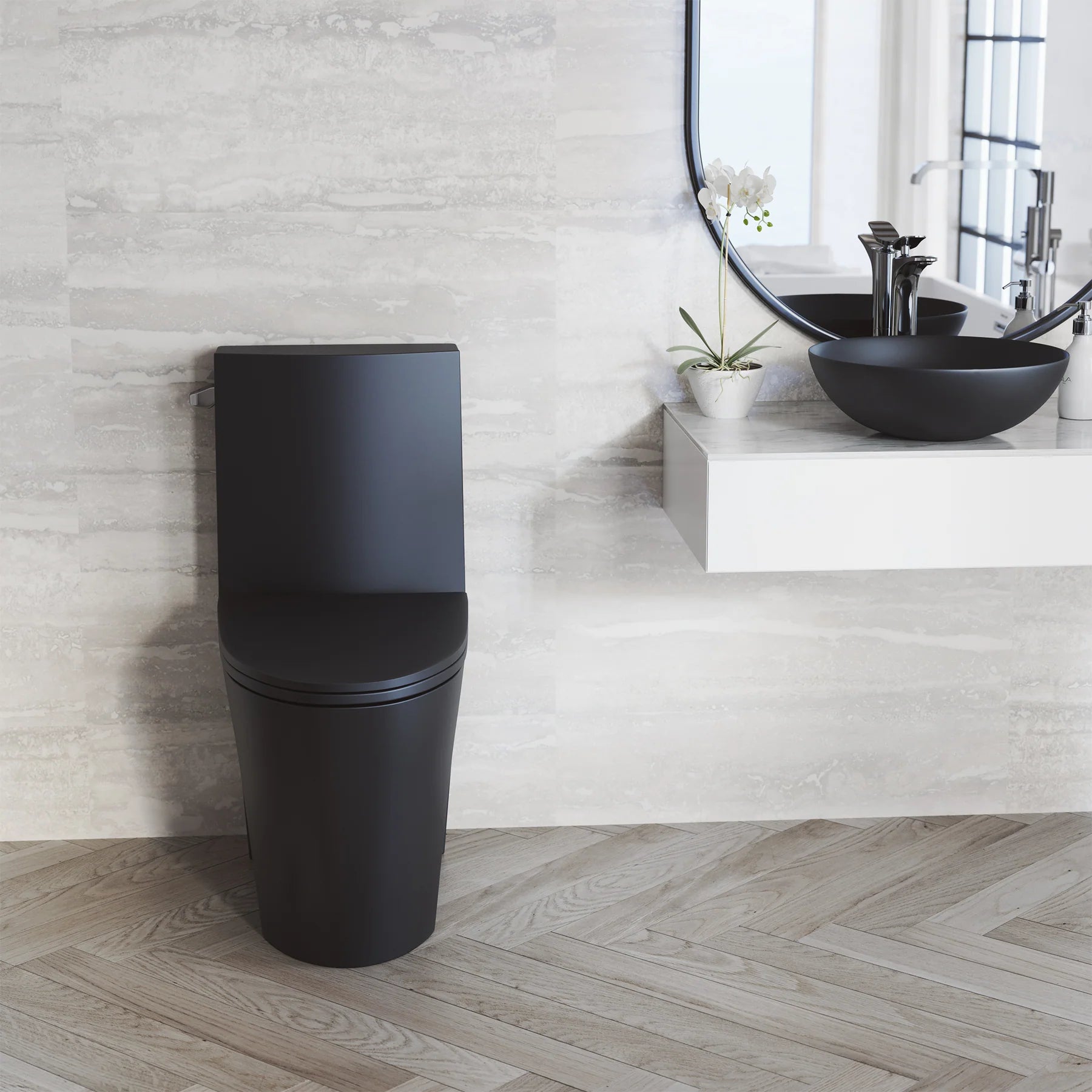 Swiss Madison St. Tropez One-Piece Elongated Toilet Vortex? Side Flush 1.28 gpf in Matte Black - SM-1T253MB