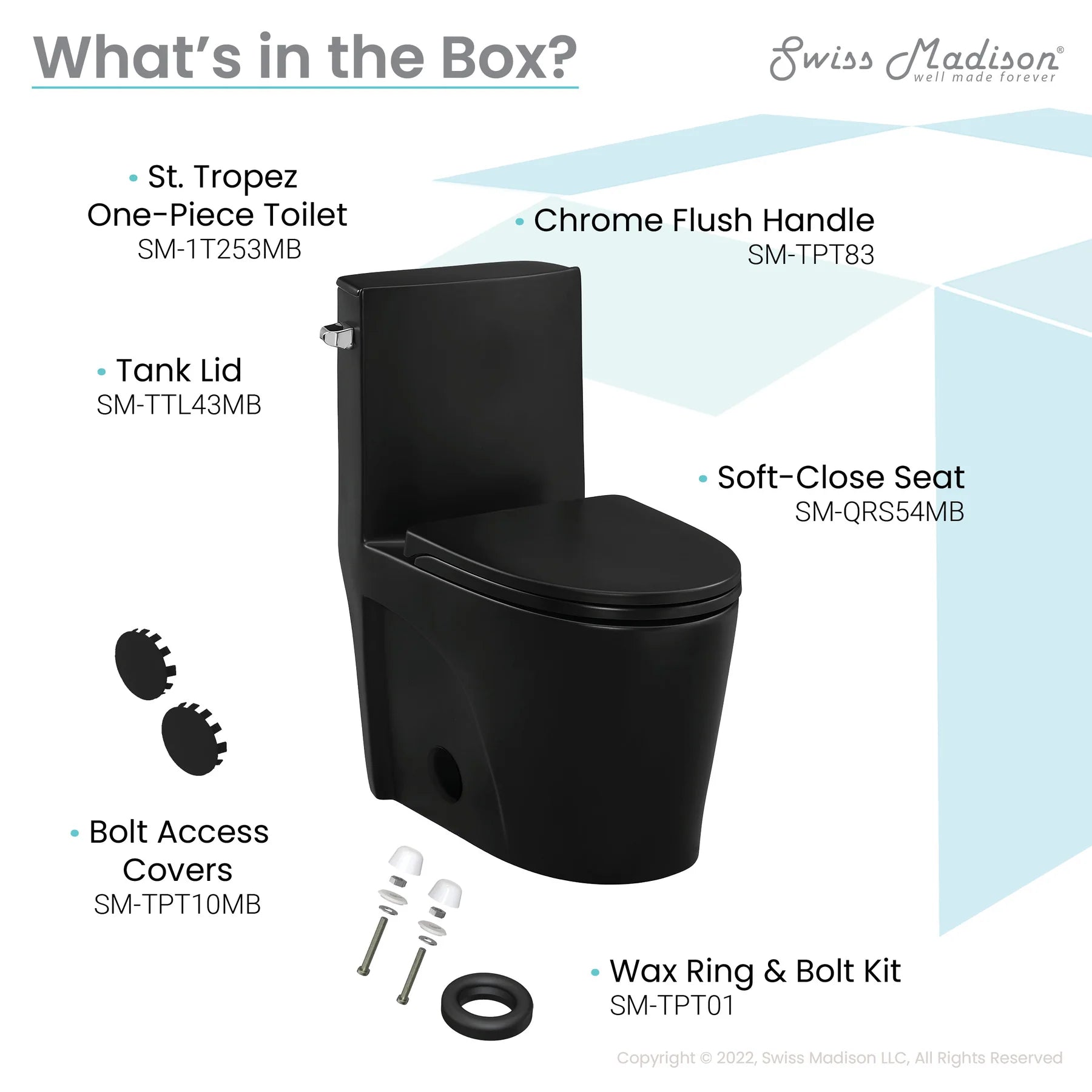 Swiss Madison St. Tropez One-Piece Elongated Toilet Vortex? Side Flush 1.28 gpf in Matte Black - SM-1T253MB