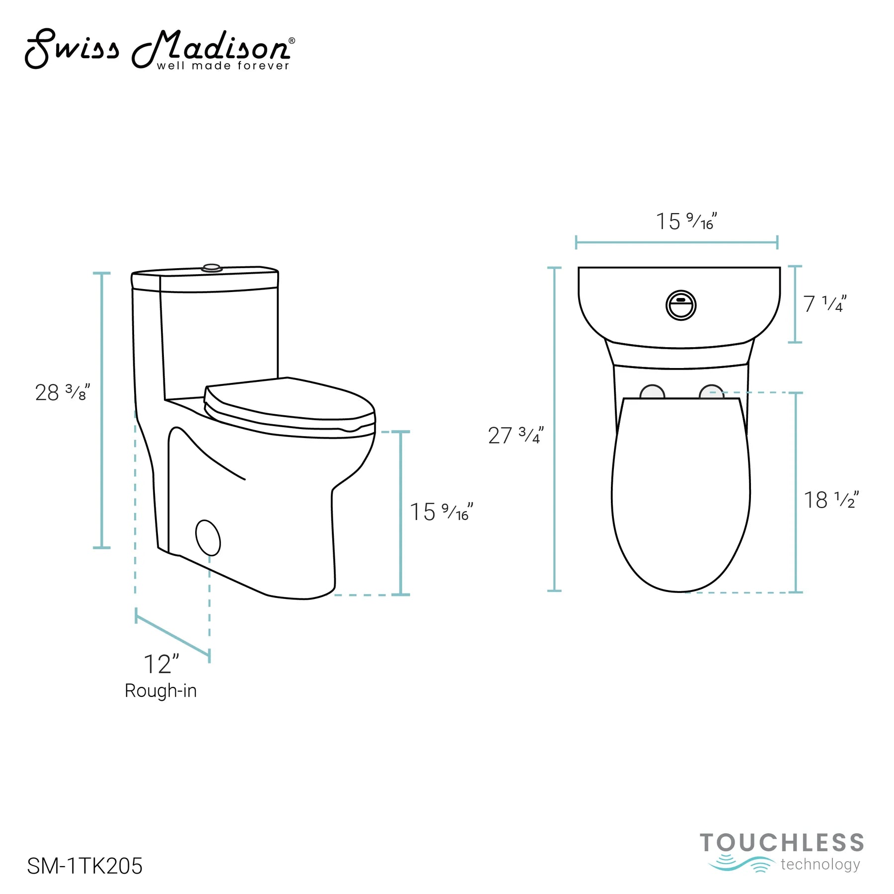 Swiss Madison Sublime One Piece Elongated Toilet with Touchless Retrofit Dual Flush 1.1/1.6 gpf ?- SM-1TK205