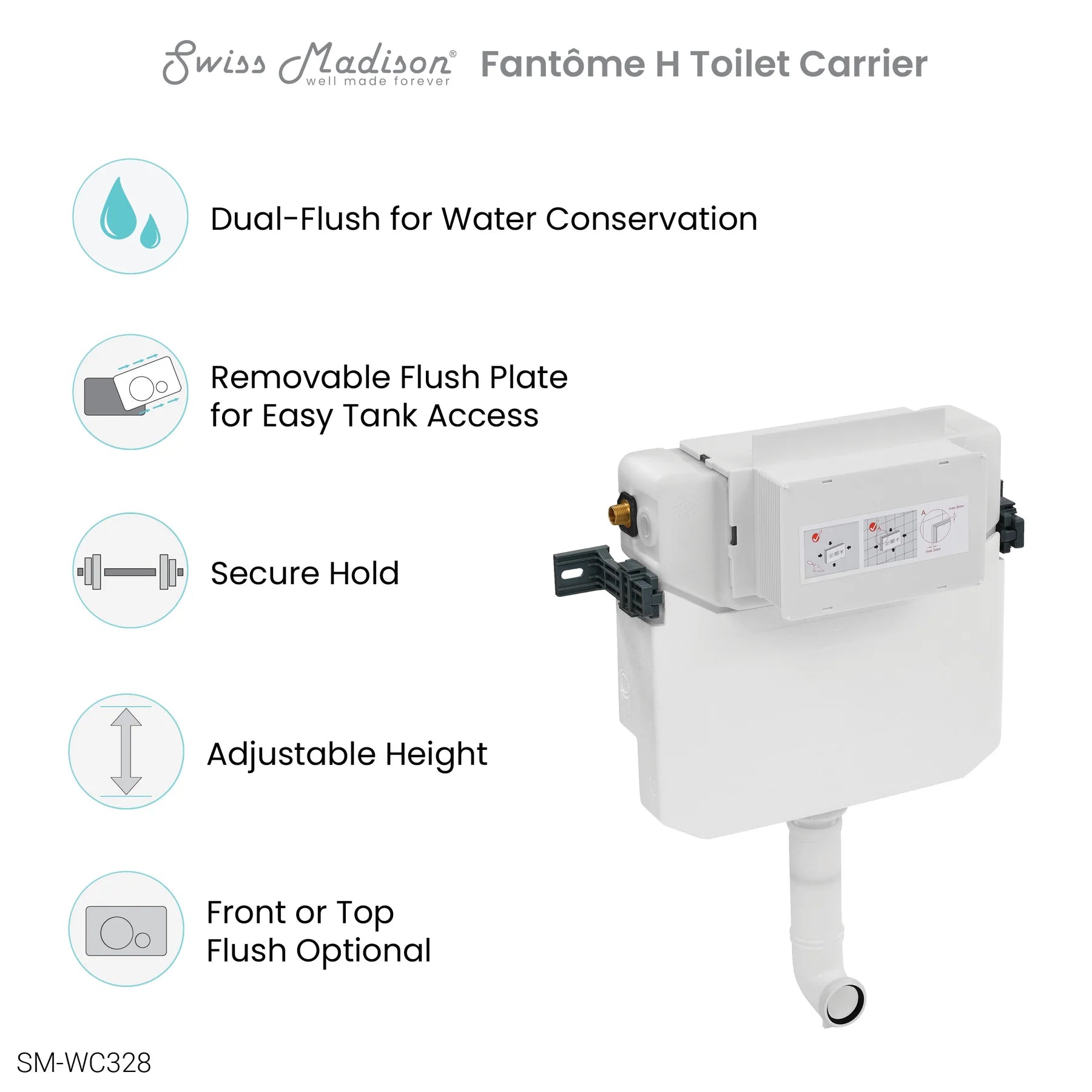 Swiss Madison Fant?me H Concealed Toilet Tank Carrier System with Top Flush for Back-to-Wall Toilet - SM-WC328