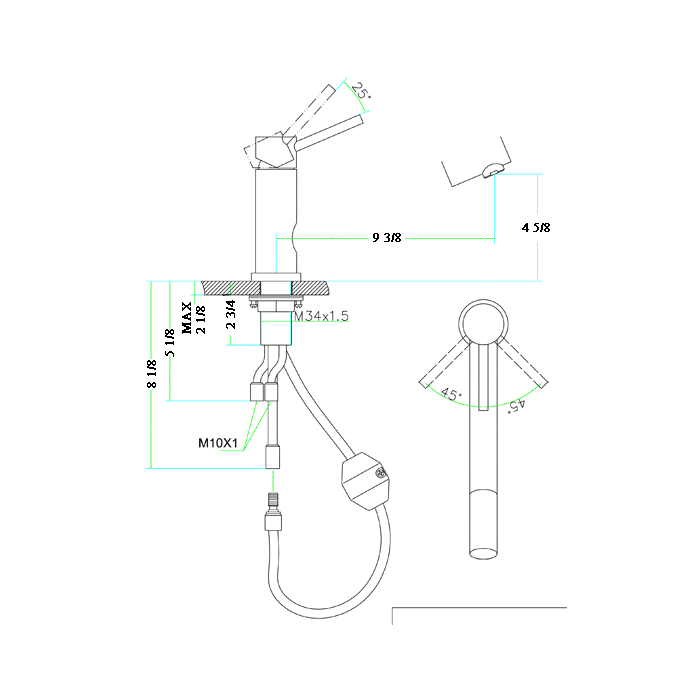 ALFI Solid Stainless Steel Pull Out Swivel Kitchen Faucet - AB2025