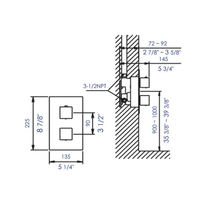 ALFI Square Knob 1 Way Bathroom Thermostatic Shower Mixer - AB2601