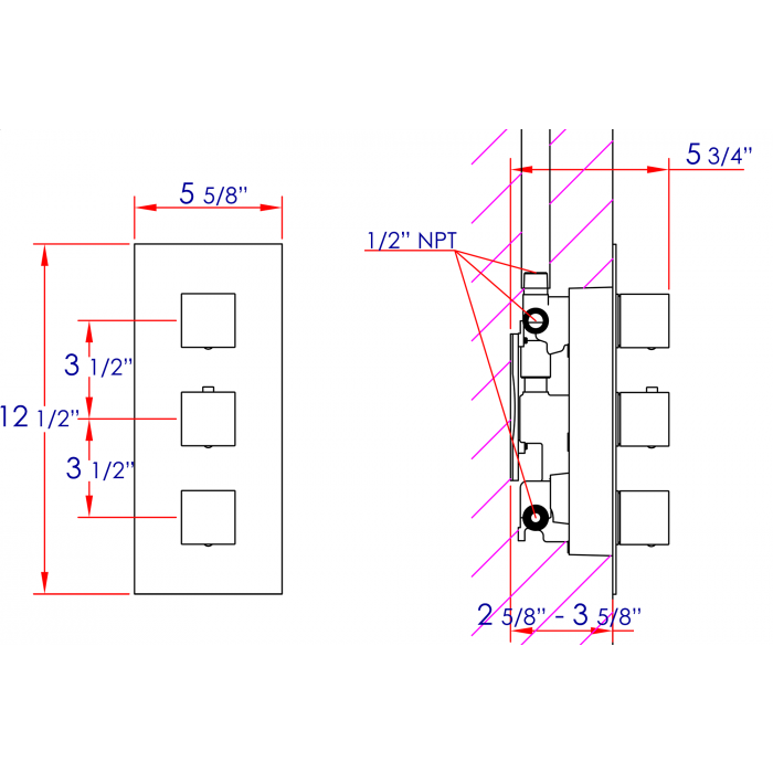 ALFI Concealed 4-Way Thermostatic Valve Square Shower Mixer - AB2901