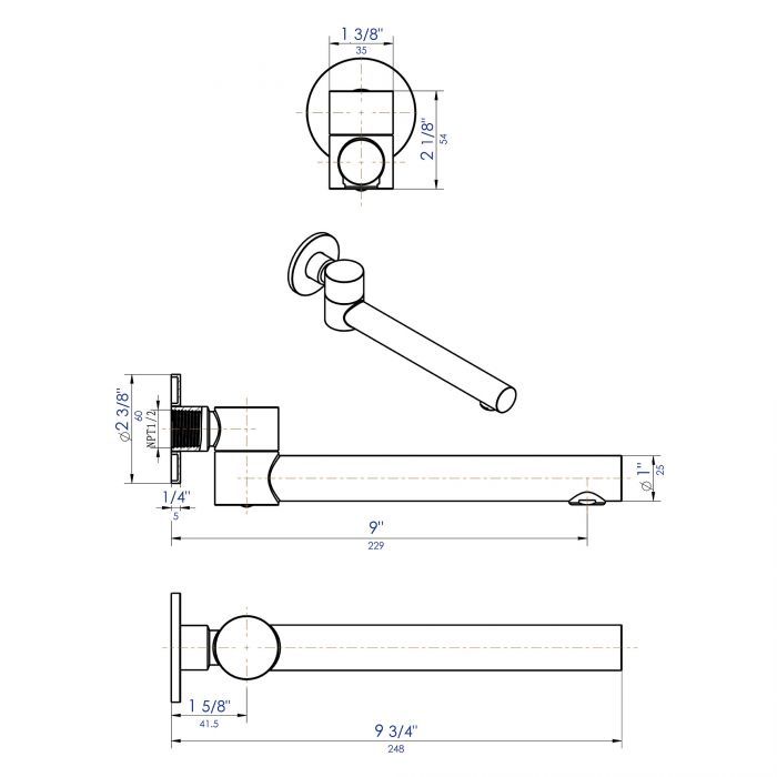 ALFI Solid Brass Round Foldable Bathtub Spout - AB6601