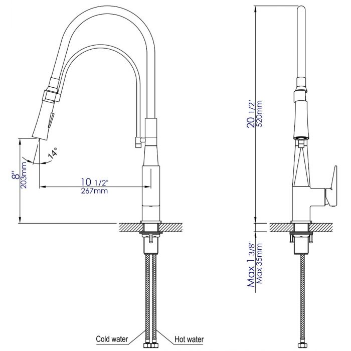 ALFI Square Kitchen Faucet with Black Rubber Stem - ABKF3023