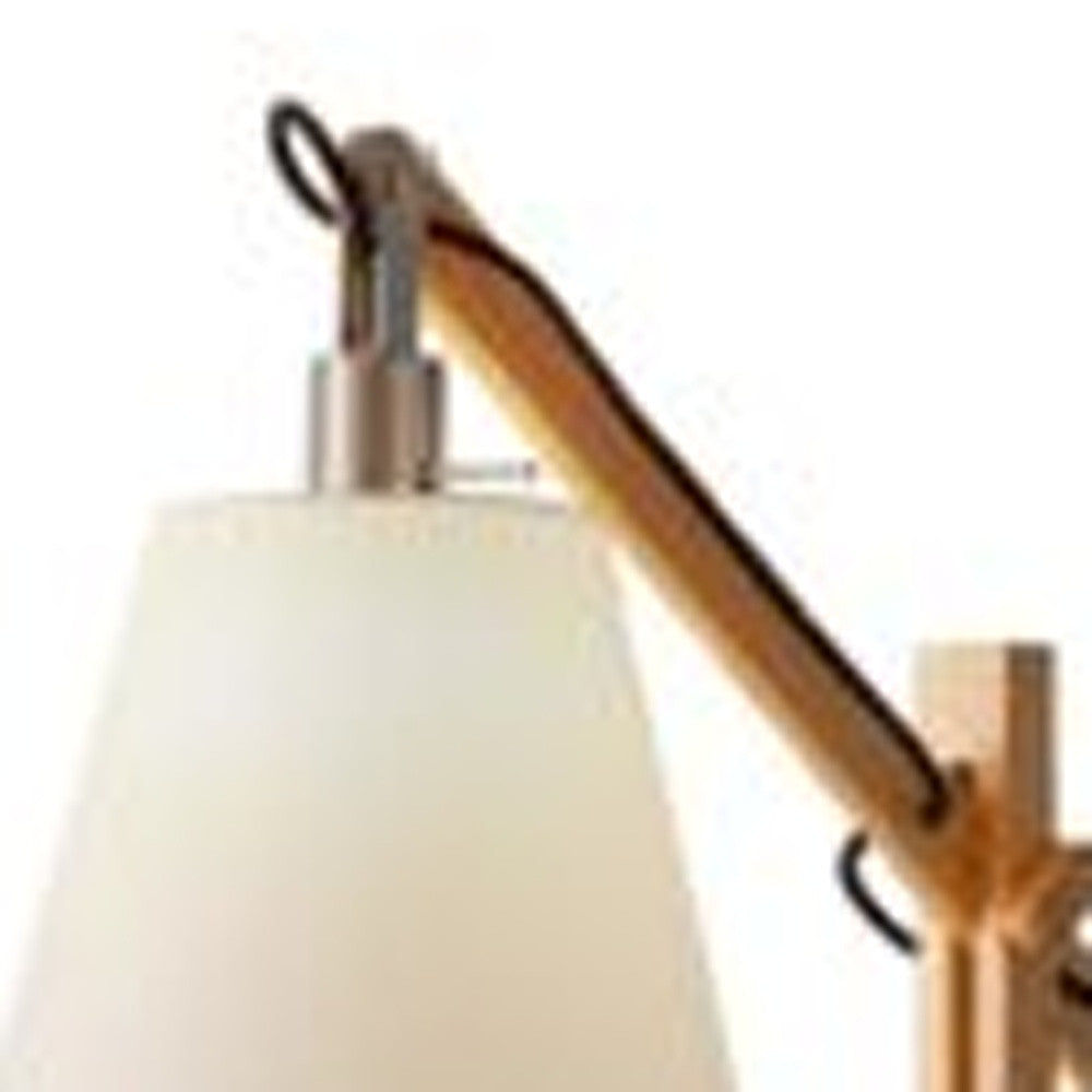 Natural Wood Floor Lamp with Adjustable Hinged Arm