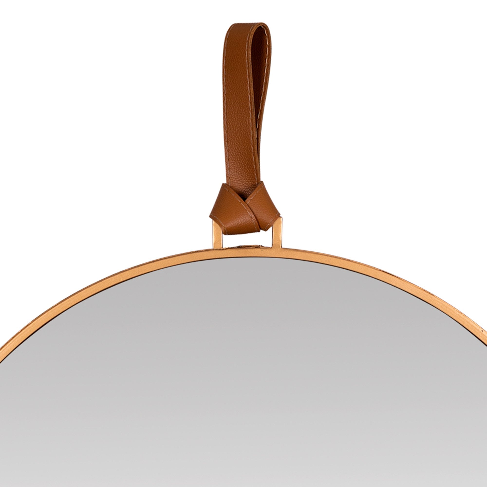 Minimalist Gold Round Mirror with Leather Strap