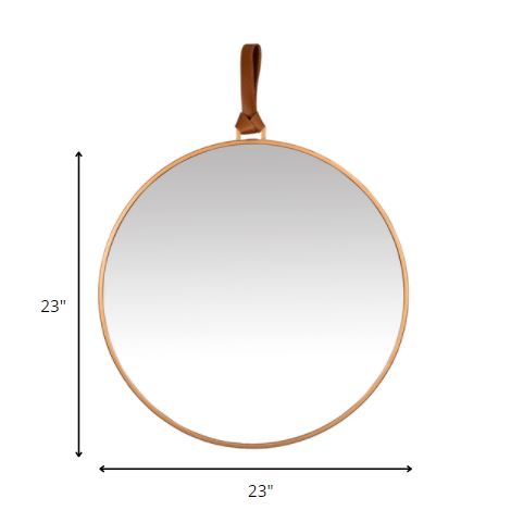 Minimalist Gold Round Mirror with Leather Strap