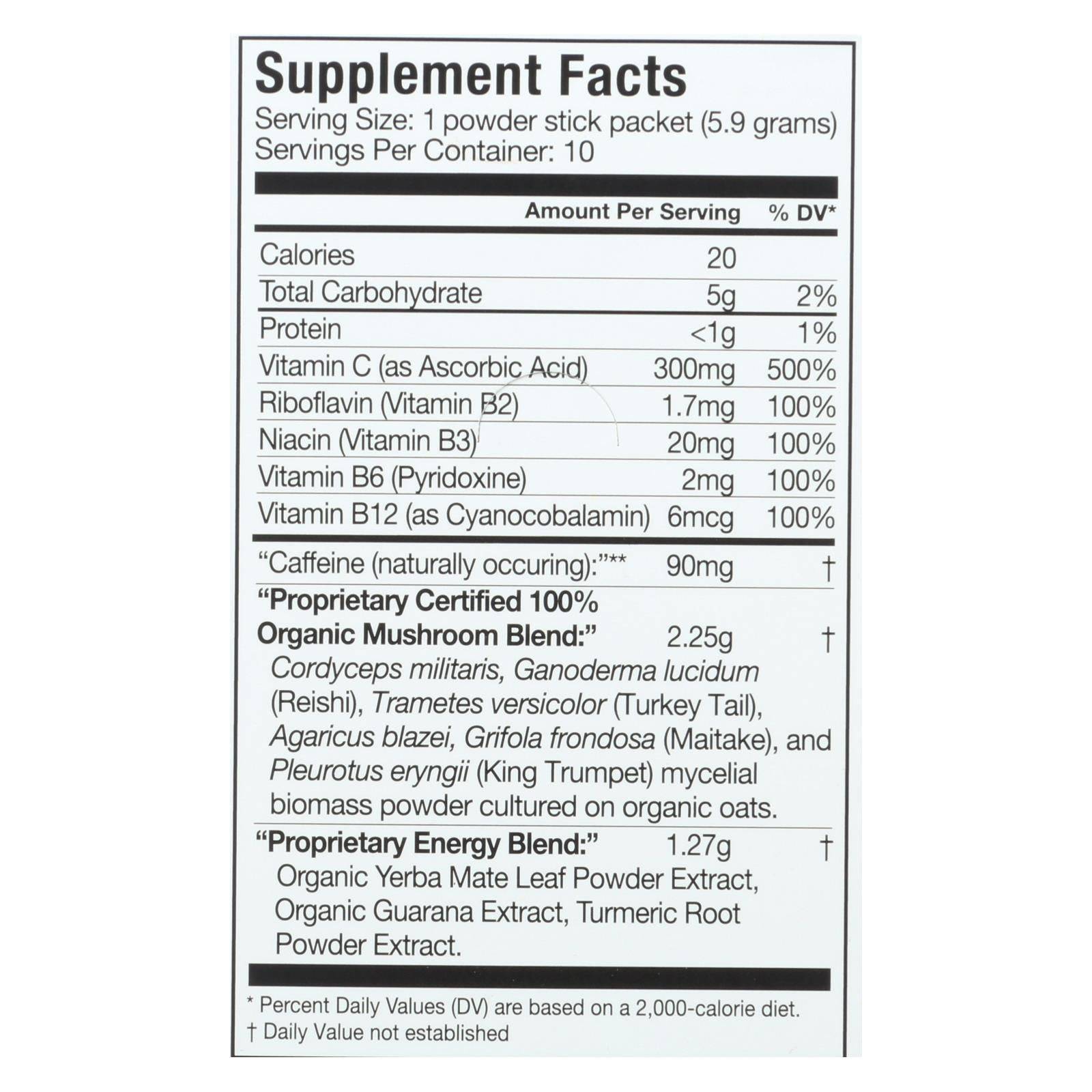 Om Organic Mushroom Nutrition Energy Citrus Orange Dietary Supplement Powder  - Case Of 10 - .21 Oz