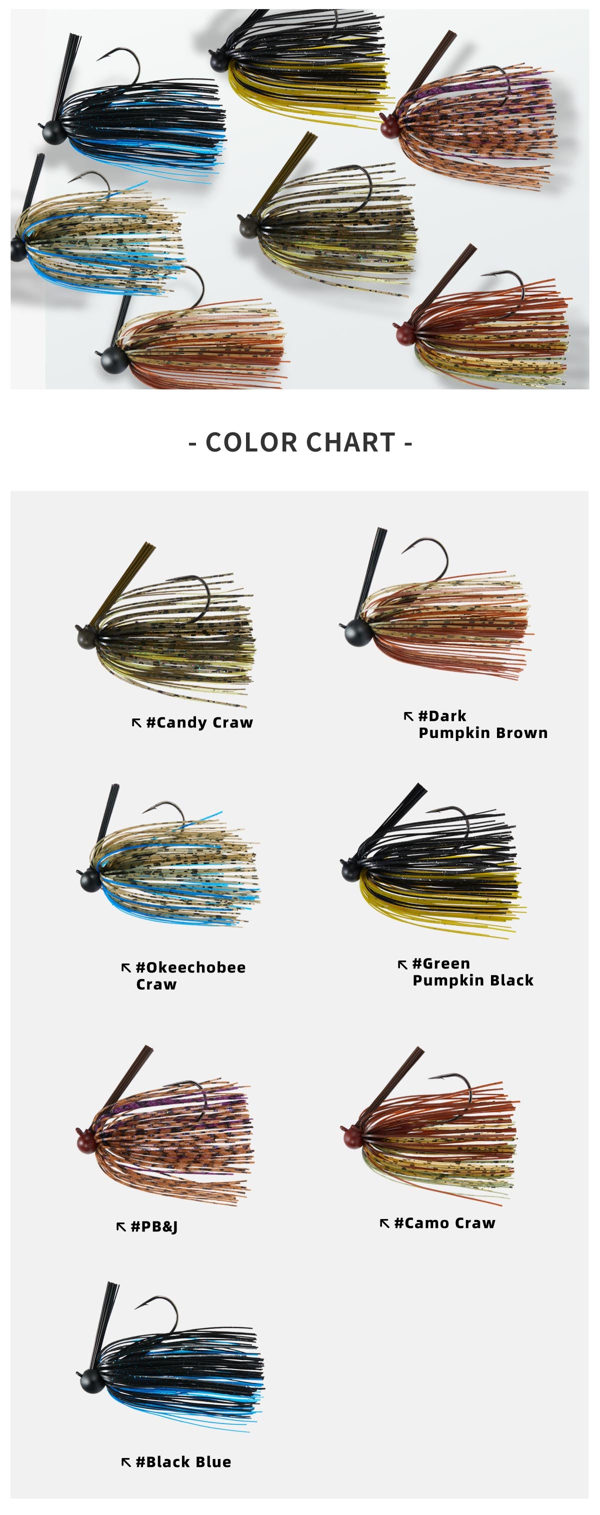Nako tungsten football jig - color chart