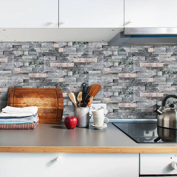 Black Grey Brick Waterproof Backsplash Wallpaper