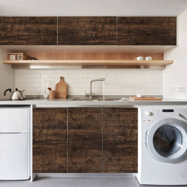 Dark Brown Wood Grain wallpaper laundry room