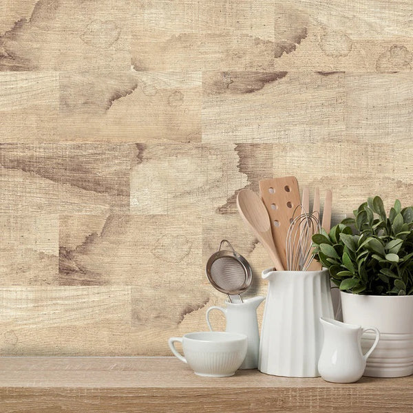 Peel and Stick Wood Grain wallpaper for kitchen backsplash