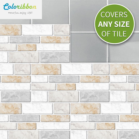 coloribbon removable peel and stick simulation 3d marble tile sticker cover any size of brick