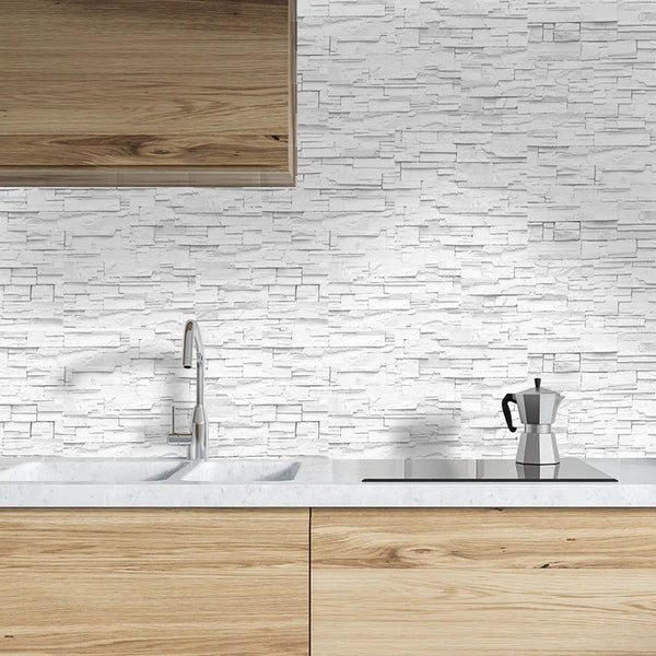 White Brick Kitchen Backsplash Wallpaper