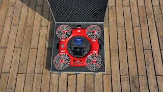 Top view of the red flying life preserver out of the box