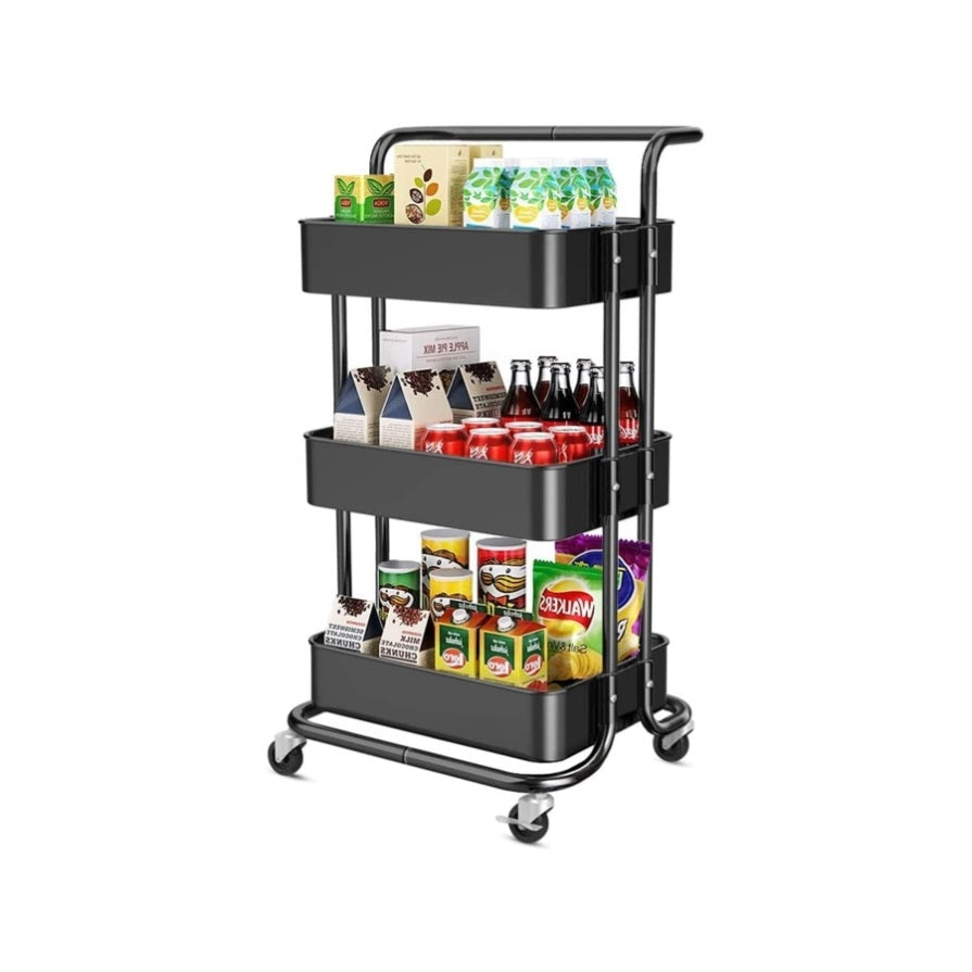 ZNTS Three-layer mesh utility cart, rolling cart with handle and lockable wheel, multi-function storage 22441787