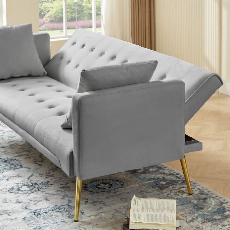 ZNTS Morden Velvet Futon Sofa Bed for Living Room, Convertible 3 Adjustable Couch Loveseat with Metal Leg W2272140817