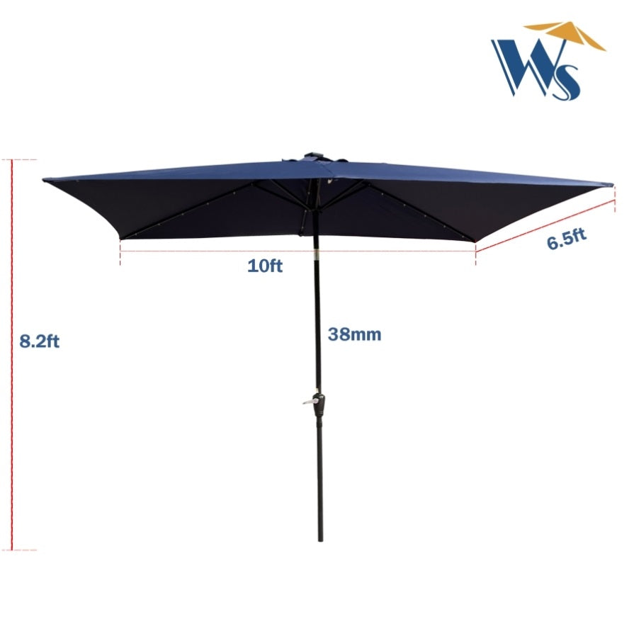 ZNTS 10 x 6.5t Rectangular Patio Solar LED Lighted Outdoor Umbrellas with Crank and Push Button Tilt for W65638632