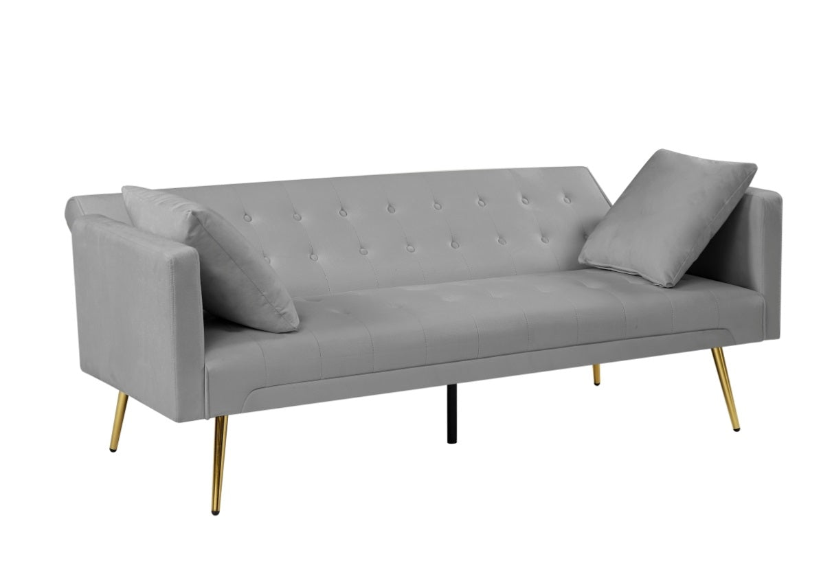 ZNTS Morden Velvet Futon Sofa Bed for Living Room, Convertible 3 Adjustable Couch Loveseat with Metal Leg W2272140817