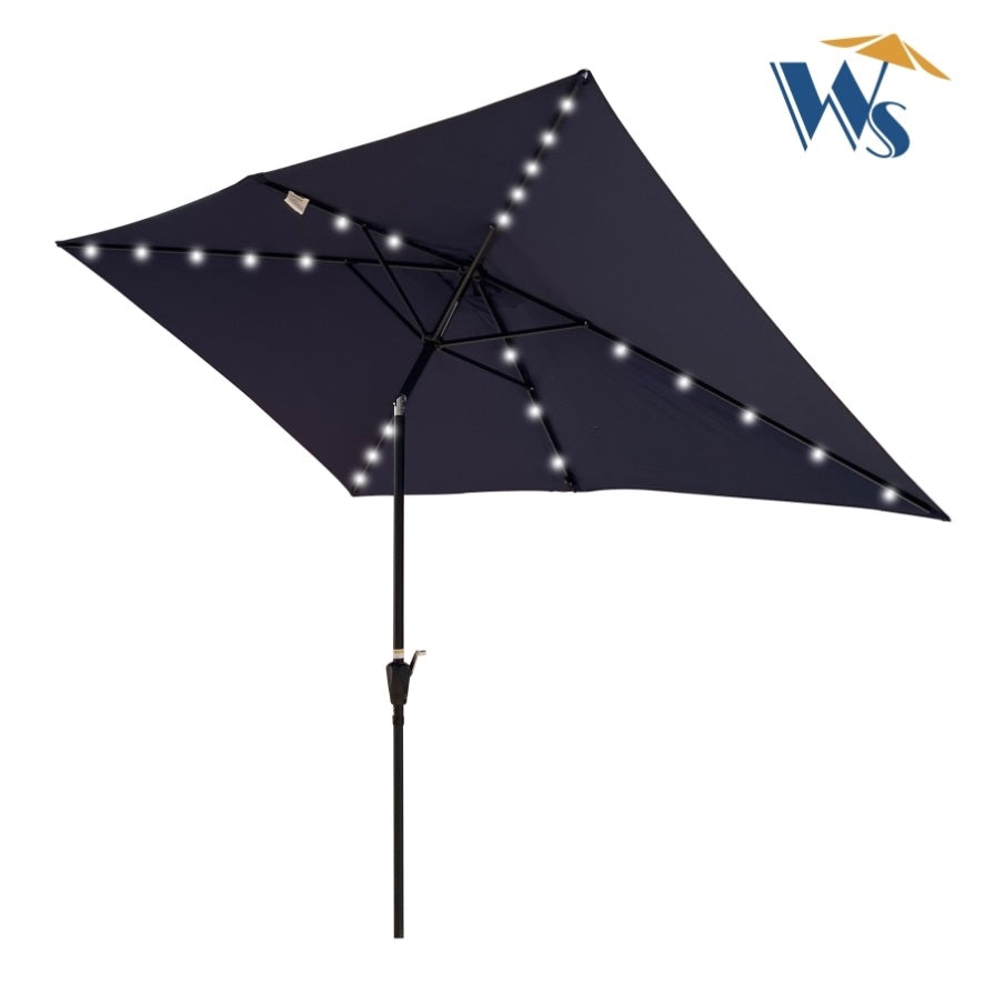 ZNTS 10 x 6.5t Rectangular Patio Solar LED Lighted Outdoor Umbrellas with Crank and Push Button Tilt for W65638632