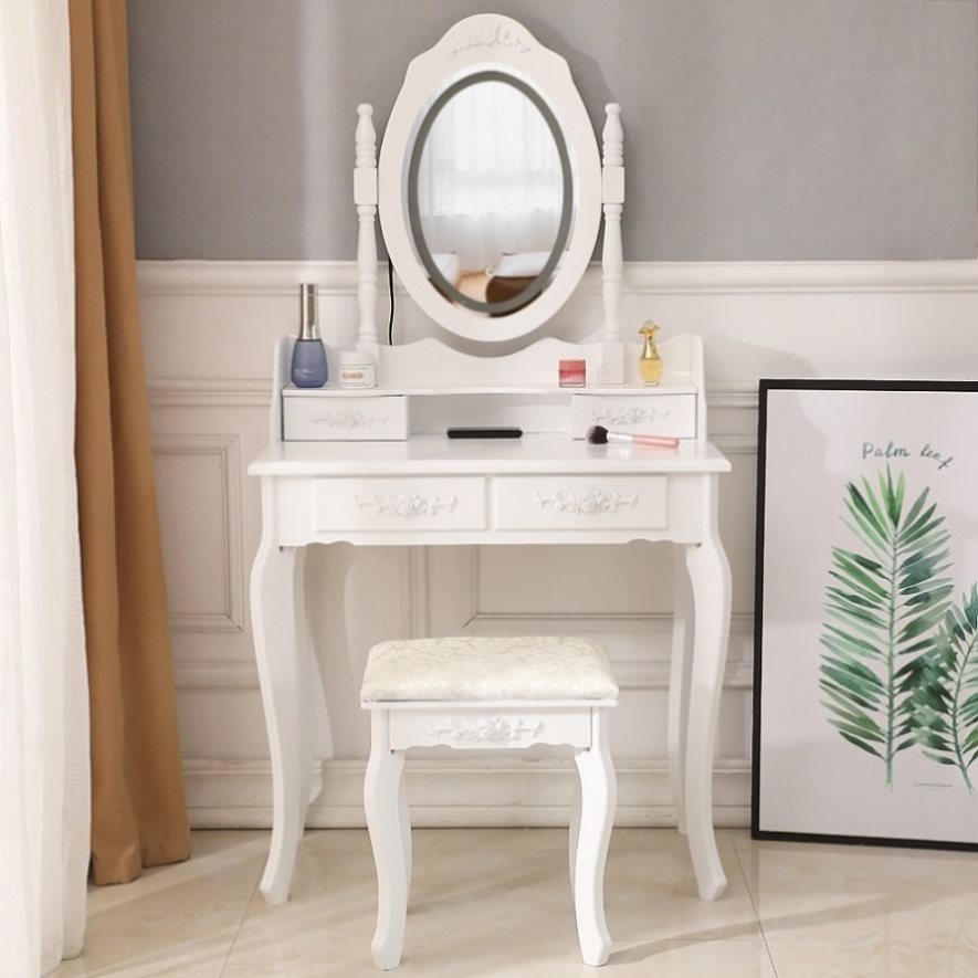 ZNTS LED Single Mirror 4 Drawer Dresser White 66842590