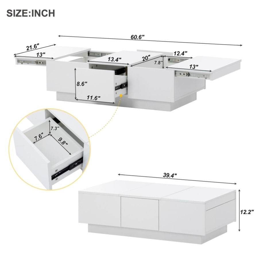 ZNTS ON-TREND Coffee with 2 large Hidden Storage Compartment, Extendable Cocktail WF303591AAK