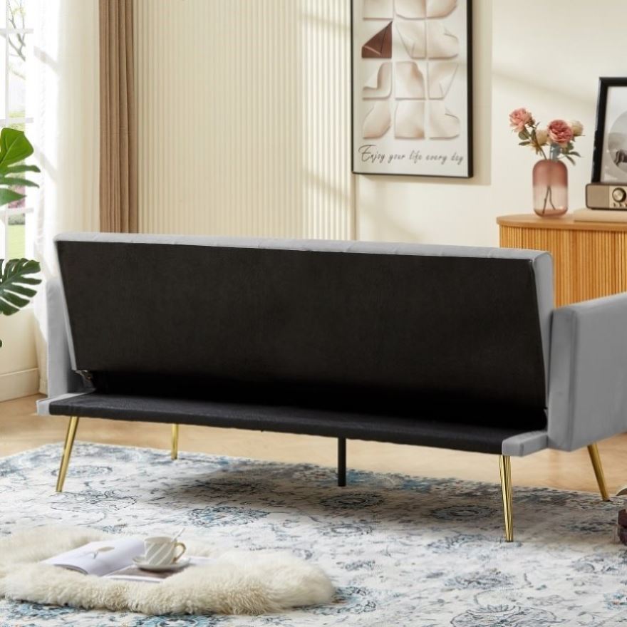 ZNTS Morden Velvet Futon Sofa Bed for Living Room, Convertible 3 Adjustable Couch Loveseat with Metal Leg W2272140817