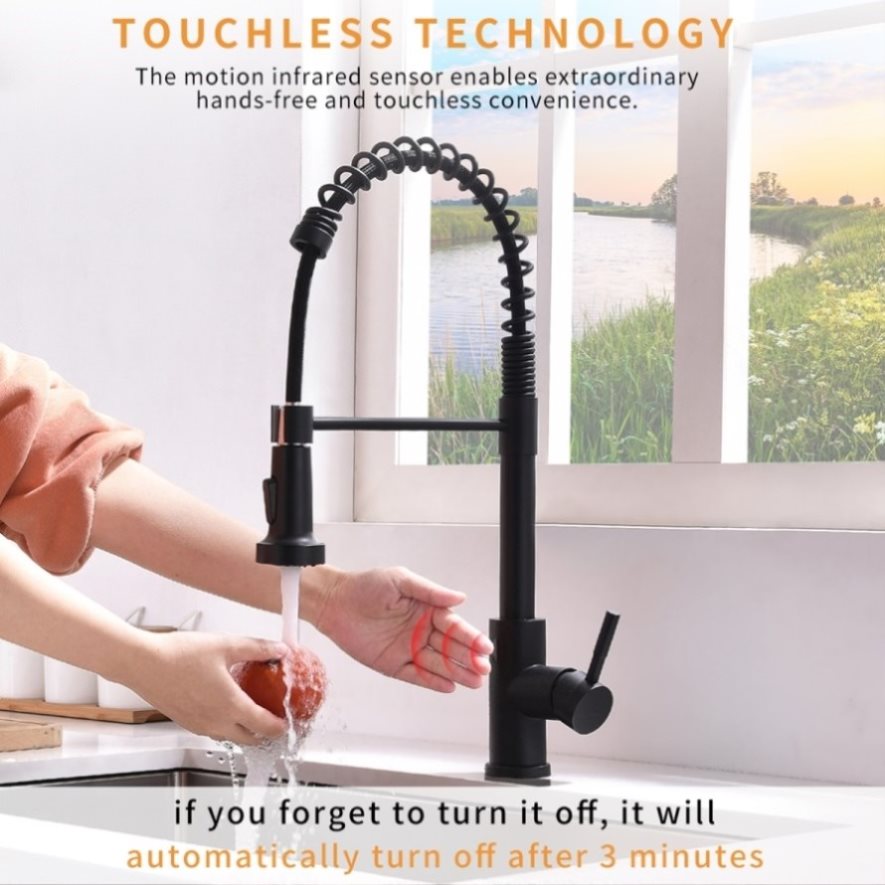 ZNTS Touchless Kitchen Faucet,Hands Free Automatic Smart Kitchen Faucet Black Smart Kitchen Faucet W1932P156238