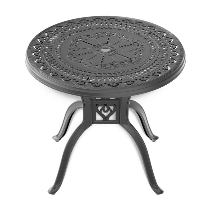 ZNTS ?31.50-inch Cast Aluminum Patio Dining Table with Black Frame and Umbrella Hole W1710120502