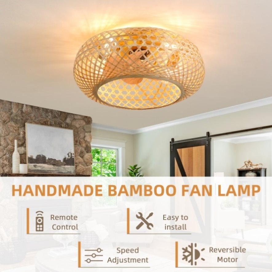 ZNTS 20Inches Pastoral Style Ceiling Fan with Lights , Monochromatic Lamp, Remote Control, 6 Gear Wind W2009122101