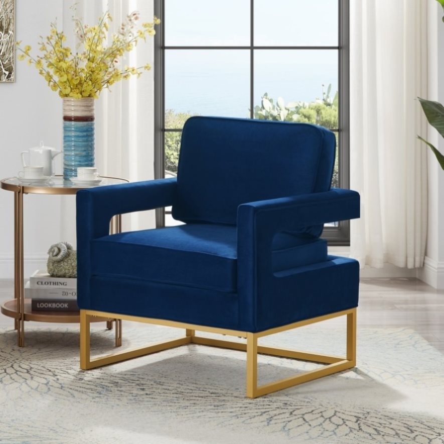 ZNTS Modern Style Accent Chair with Gold Metal Base , Velvet Upholstered Leisure Chair with Open Armrest, W2186P148525