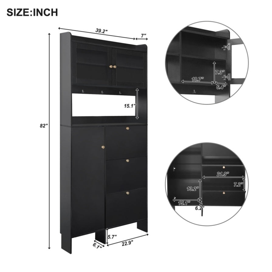 ZNTS ON-TREND Shoe Cabinet with Open Storage Space, Practical Hall Tree with 3 Flip WF313656AAB