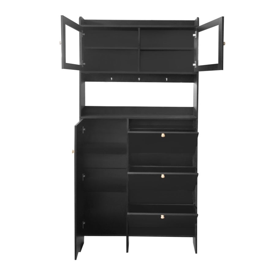 ZNTS ON-TREND Shoe Cabinet with Open Storage Space, Practical Hall Tree with 3 Flip WF313656AAB