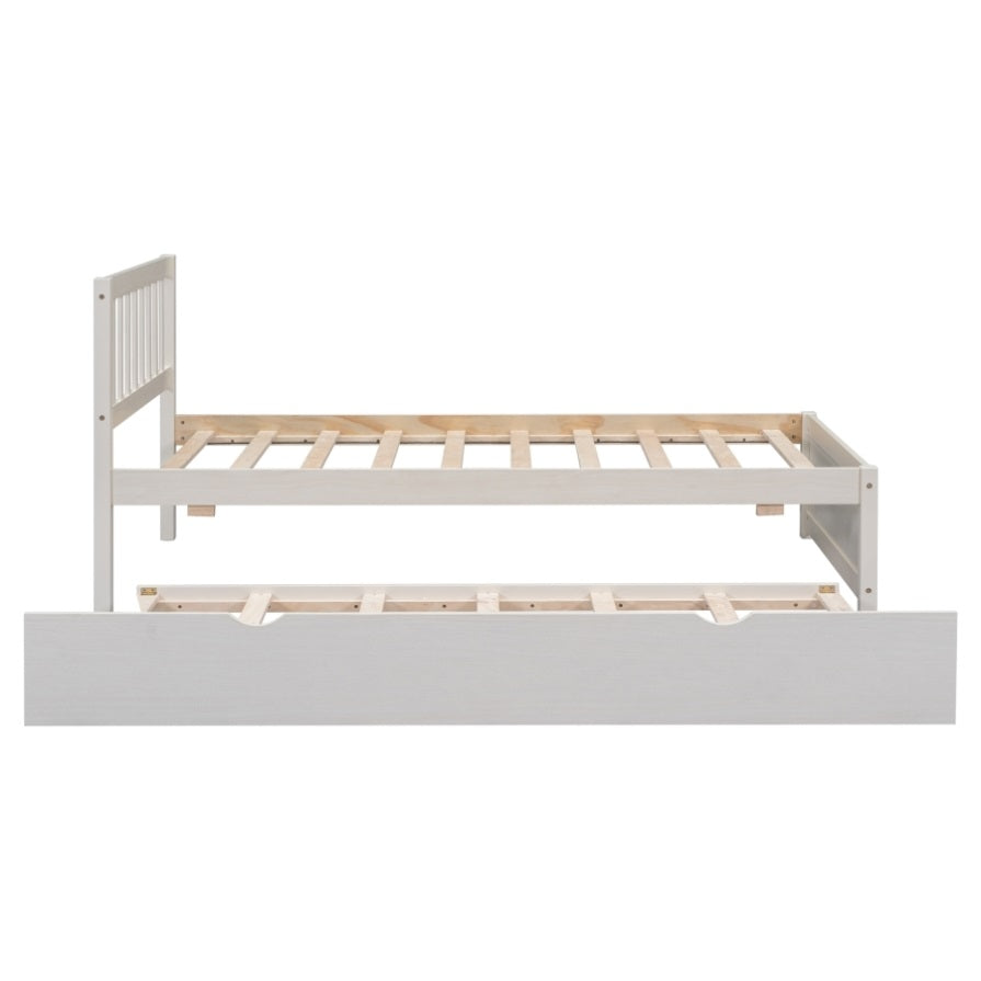 ZNTS Wooden Twin Size Platform Bed Frame with Trundle for White Washed Color W697121854