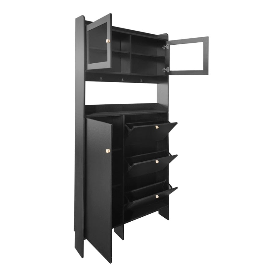 ZNTS ON-TREND Shoe Cabinet with Open Storage Space, Practical Hall Tree with 3 Flip WF313656AAB