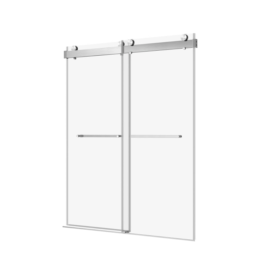 ZNTS Frameless Double Sliding Shower Door Track Brushed Nickel 22D01P03-BN W1573142008