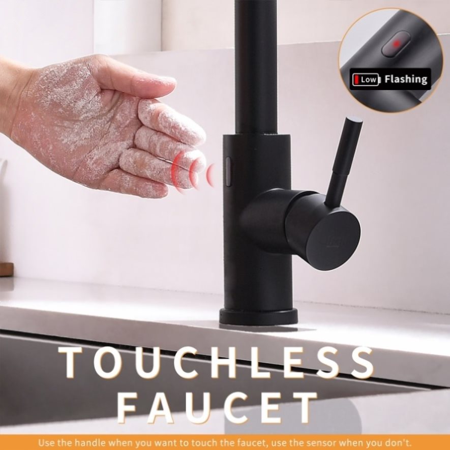 ZNTS Touchless Kitchen Faucet,Hands Free Automatic Smart Kitchen Faucet Black Smart Kitchen Faucet W1932P156238