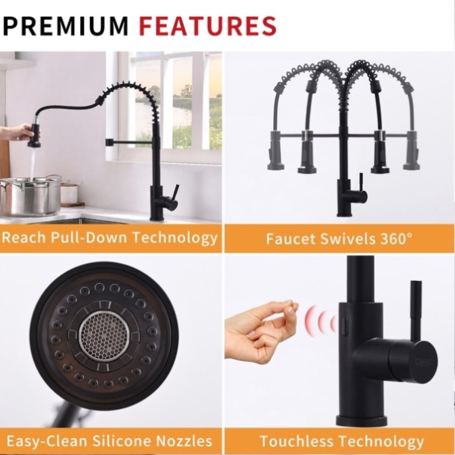 ZNTS Touchless Kitchen Faucet,Hands Free Automatic Smart Kitchen Faucet Black Smart Kitchen Faucet W1932P156238