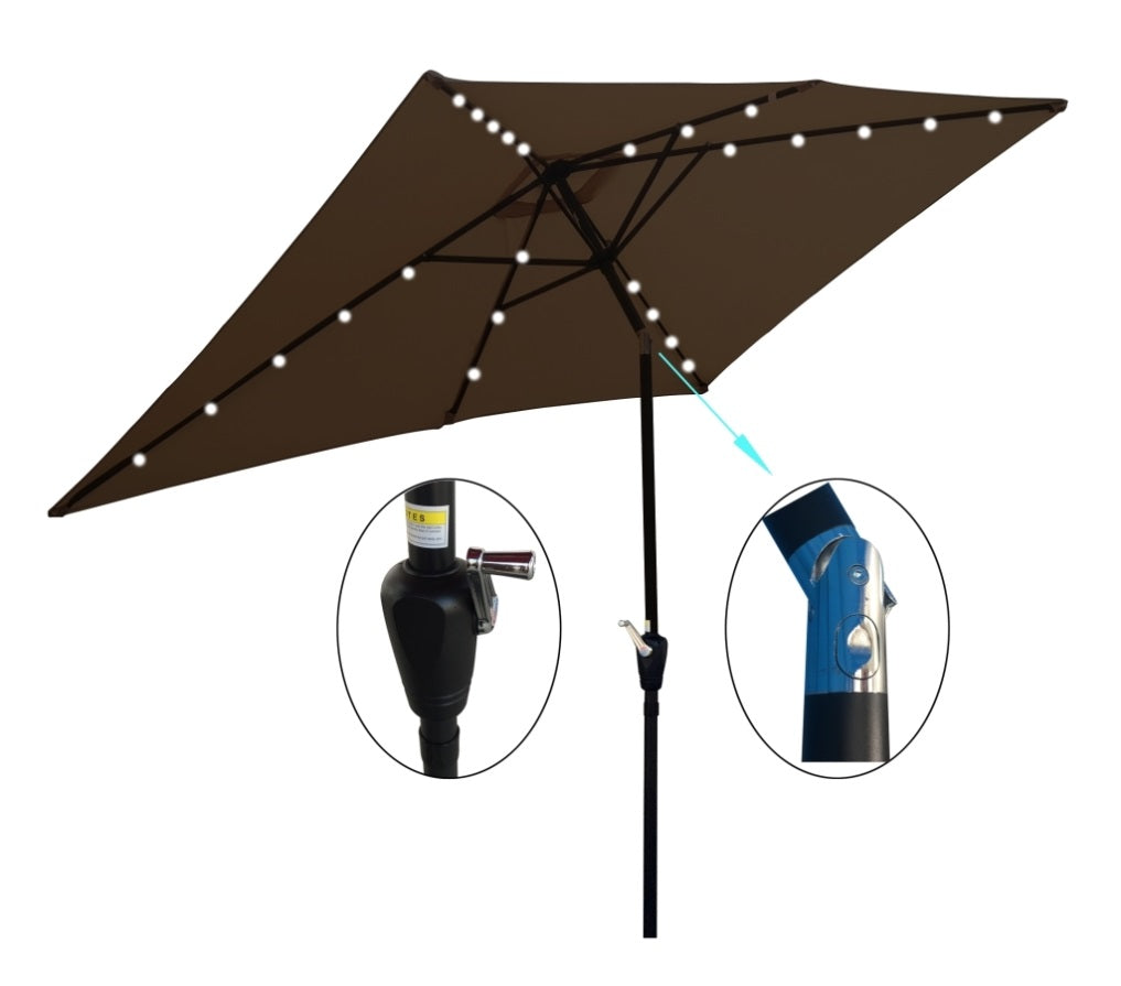 ZNTS 10 x 6.5t Rectangular Patio Umbrella Solar LED Lighted Outdoor Market Table Waterproof Umbrellas W65627944