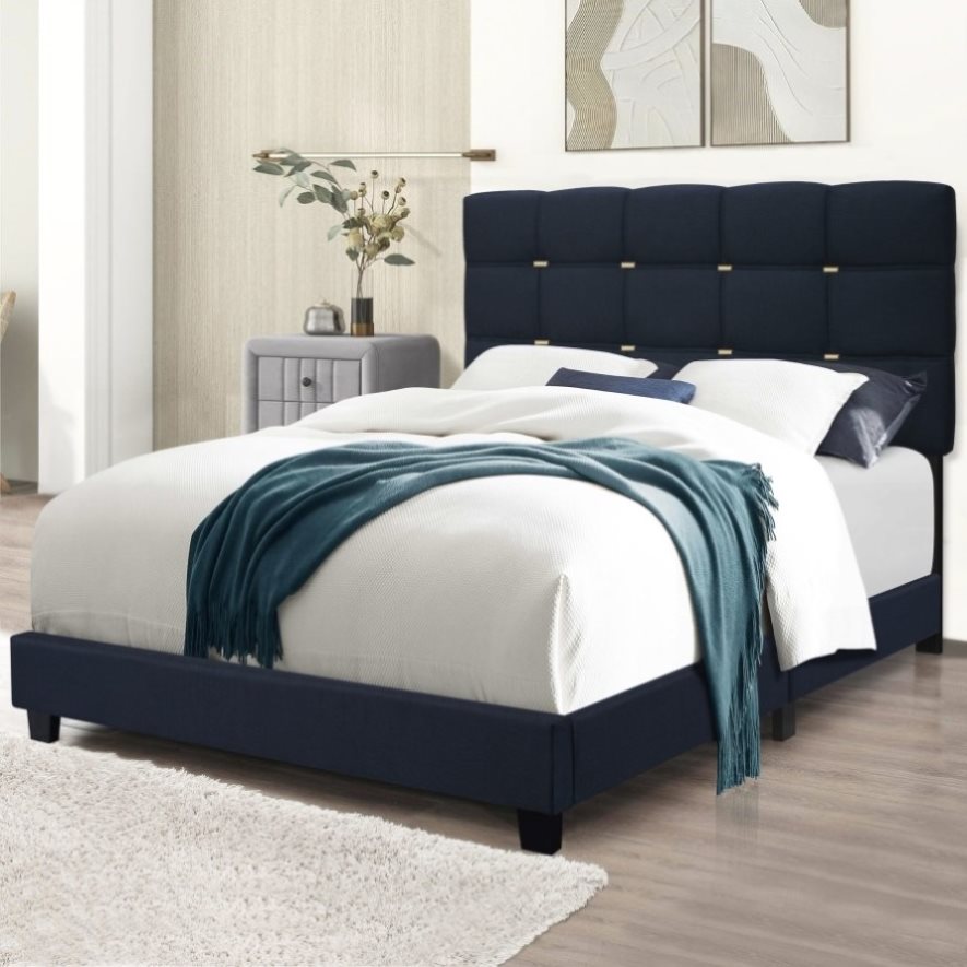 ZNTS THE BLACK SERIES QUEEN SIZE ADJUSTABLE UPHOLSTERED BED FRAME WITH GOLD ACCENTS ON THE HEADBOARD HAS W1867P143801