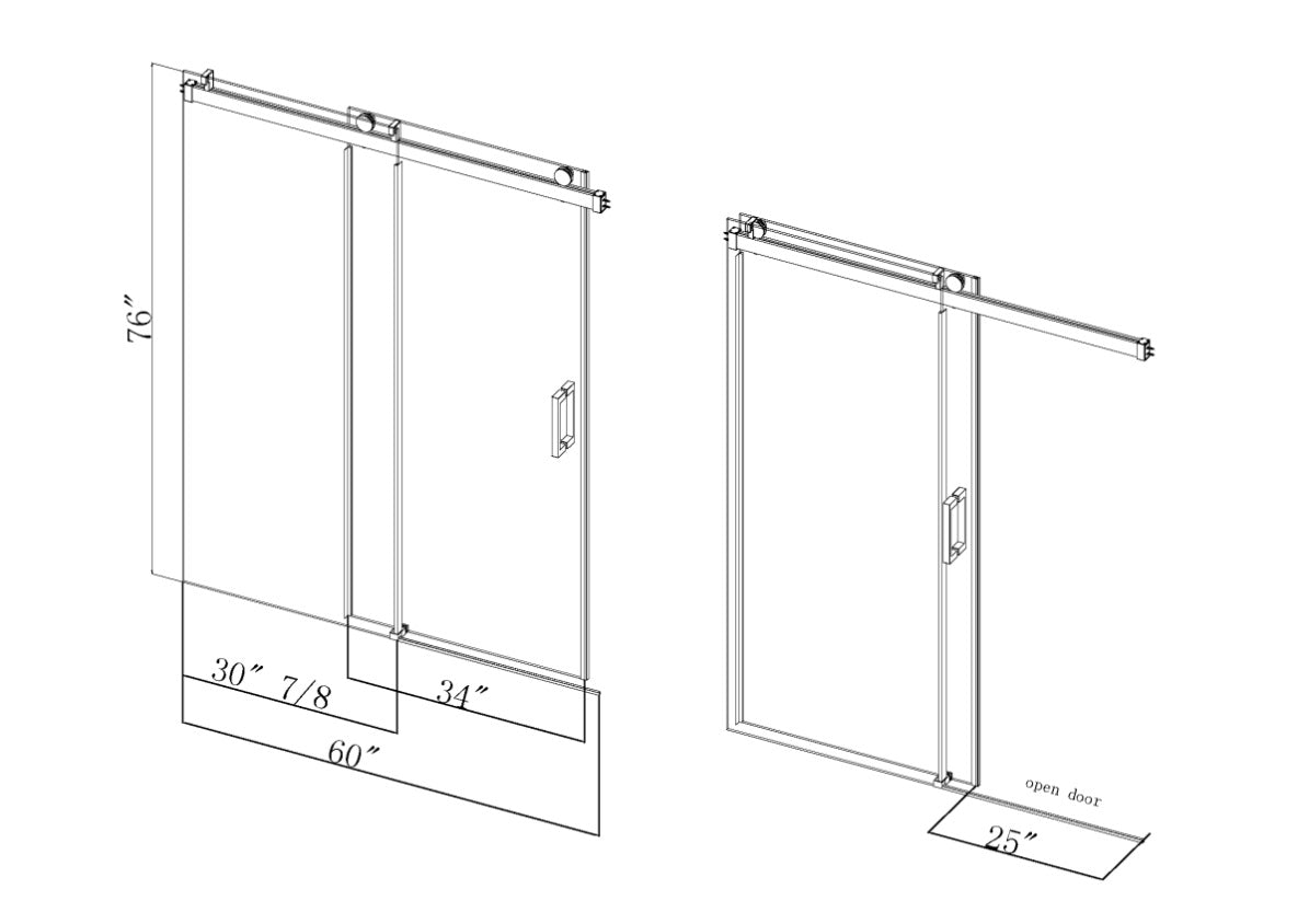 ZNTS 56 to 60 in. W x 76 in. H Sliding Frameless Soft-Close Shower Door with Premium 3/8 Inch W1573104675