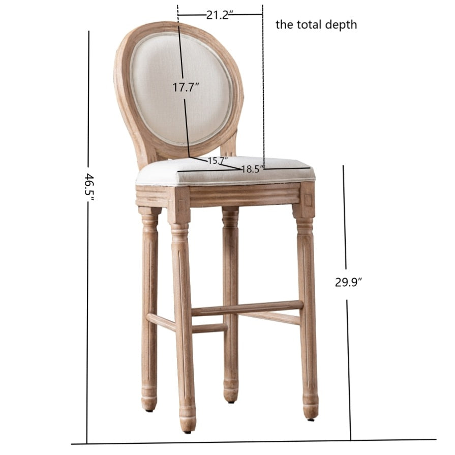 ZNTS Hengming French Country Wooden Barstools With Upholstered Seating , Beige and Natural,set of 2 W21236873