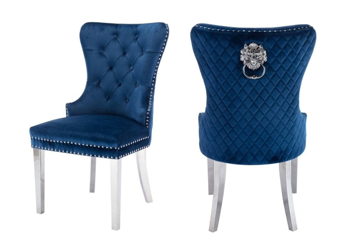 ZNTS Simba Stainless Steel 2 Piece Chair Finish with Velvet Fabric in Blue 808857819758