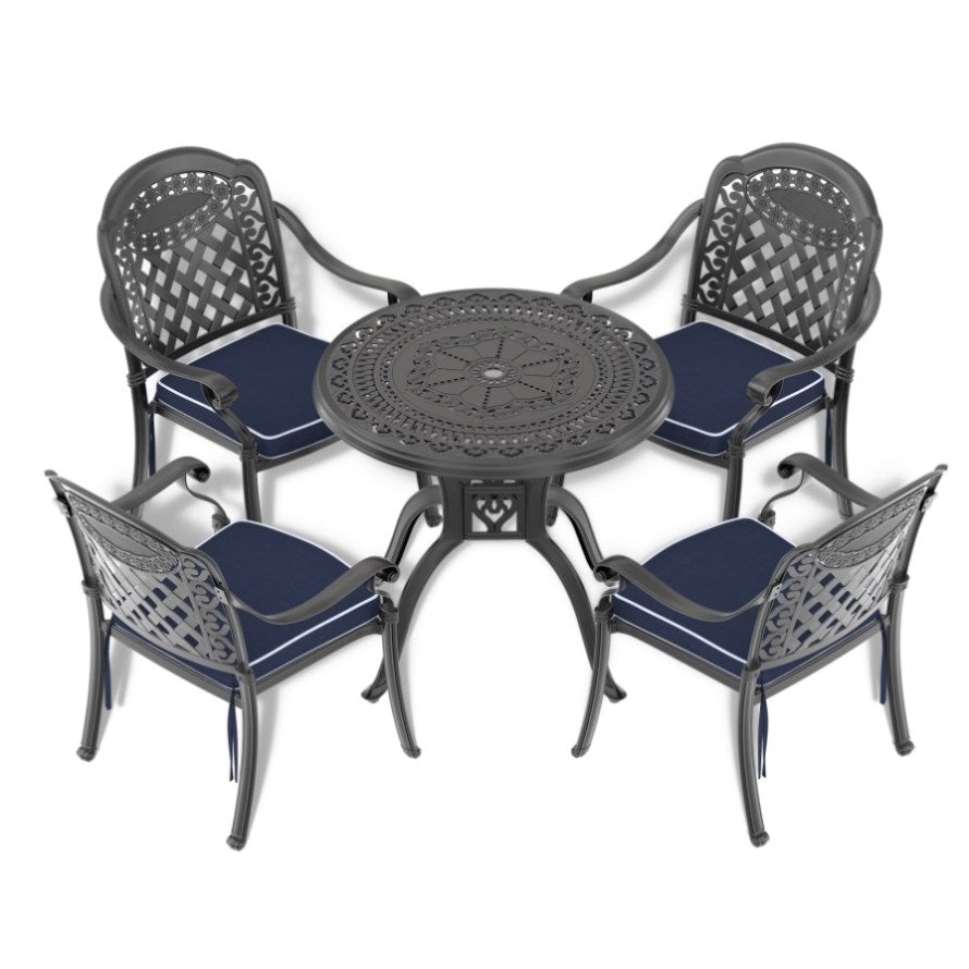 ZNTS ?31.50-inch Cast Aluminum Patio Dining Table with Black Frame and Umbrella Hole W1710120502