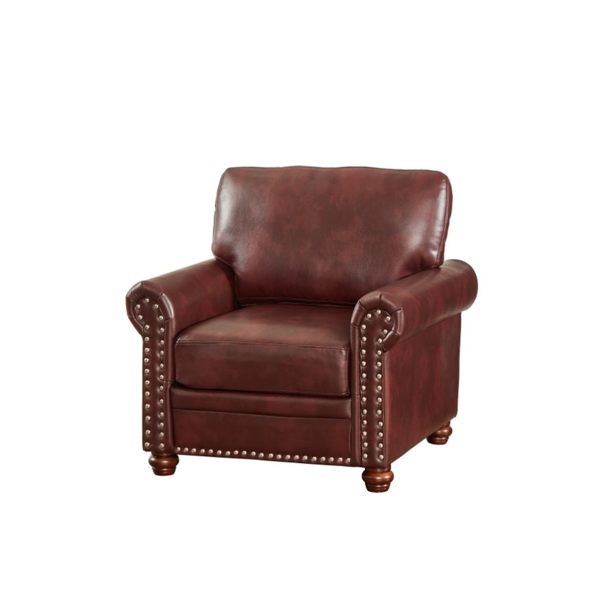 ZNTS Living Room Sofa Single Seat Chair with Wood Leg Burgundy Faux Leather W1097125452