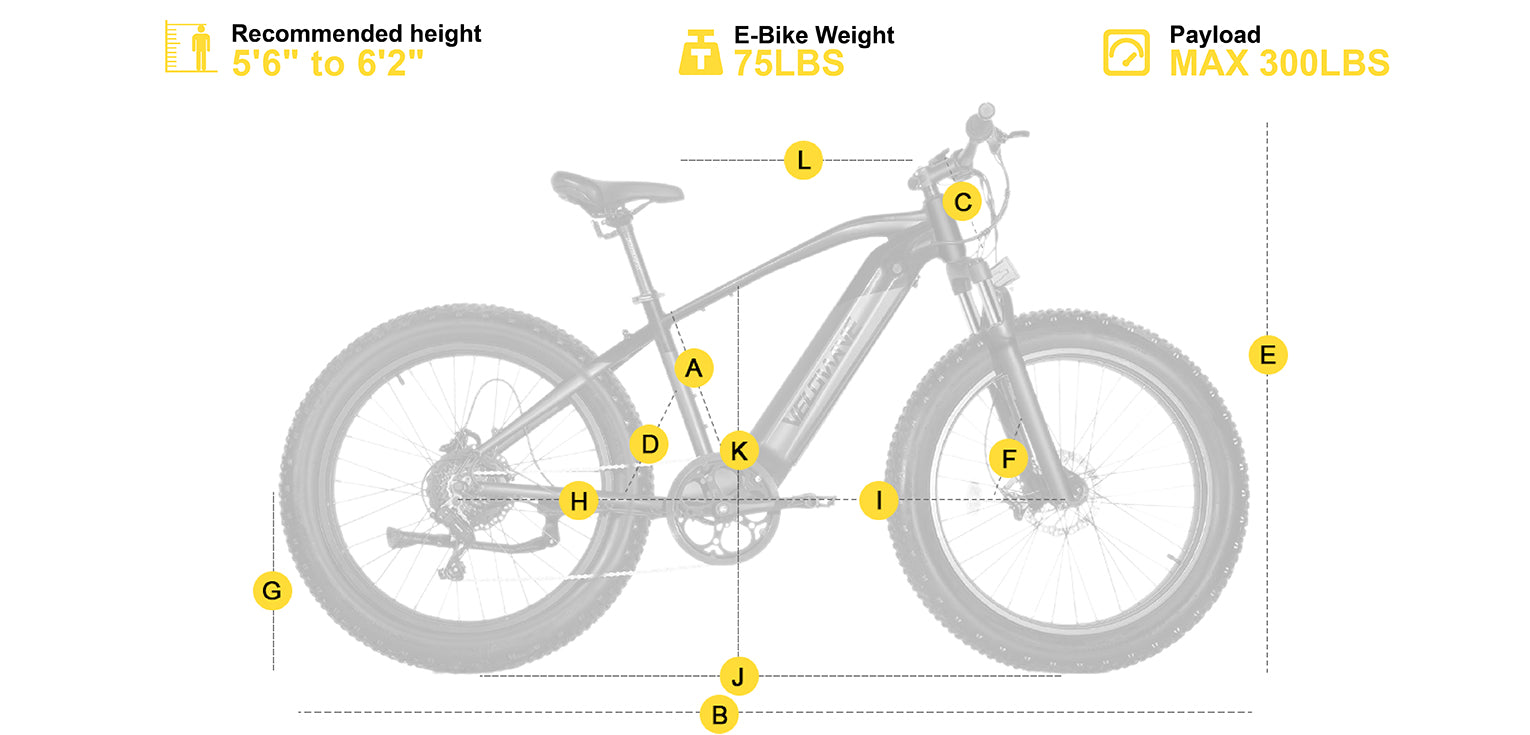 Size for VELOWAVE RANGER FMTB3 Fat Tire Electric Bike