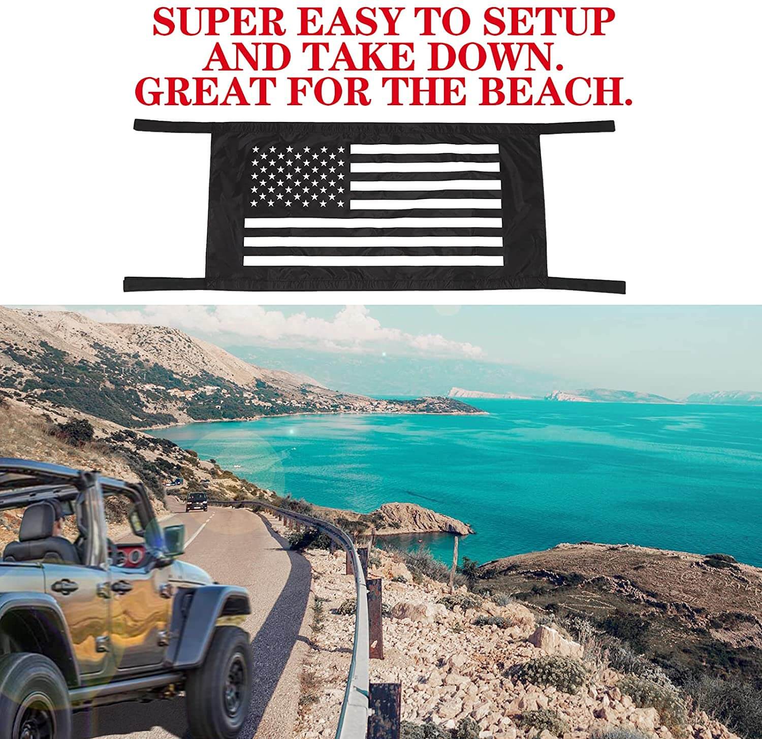 RT-TCZ Car Roof Hammock with American Flag for Jeep Wrangler YJ, TJ, JK, JKU, JL, JLU, JT 1987-2021