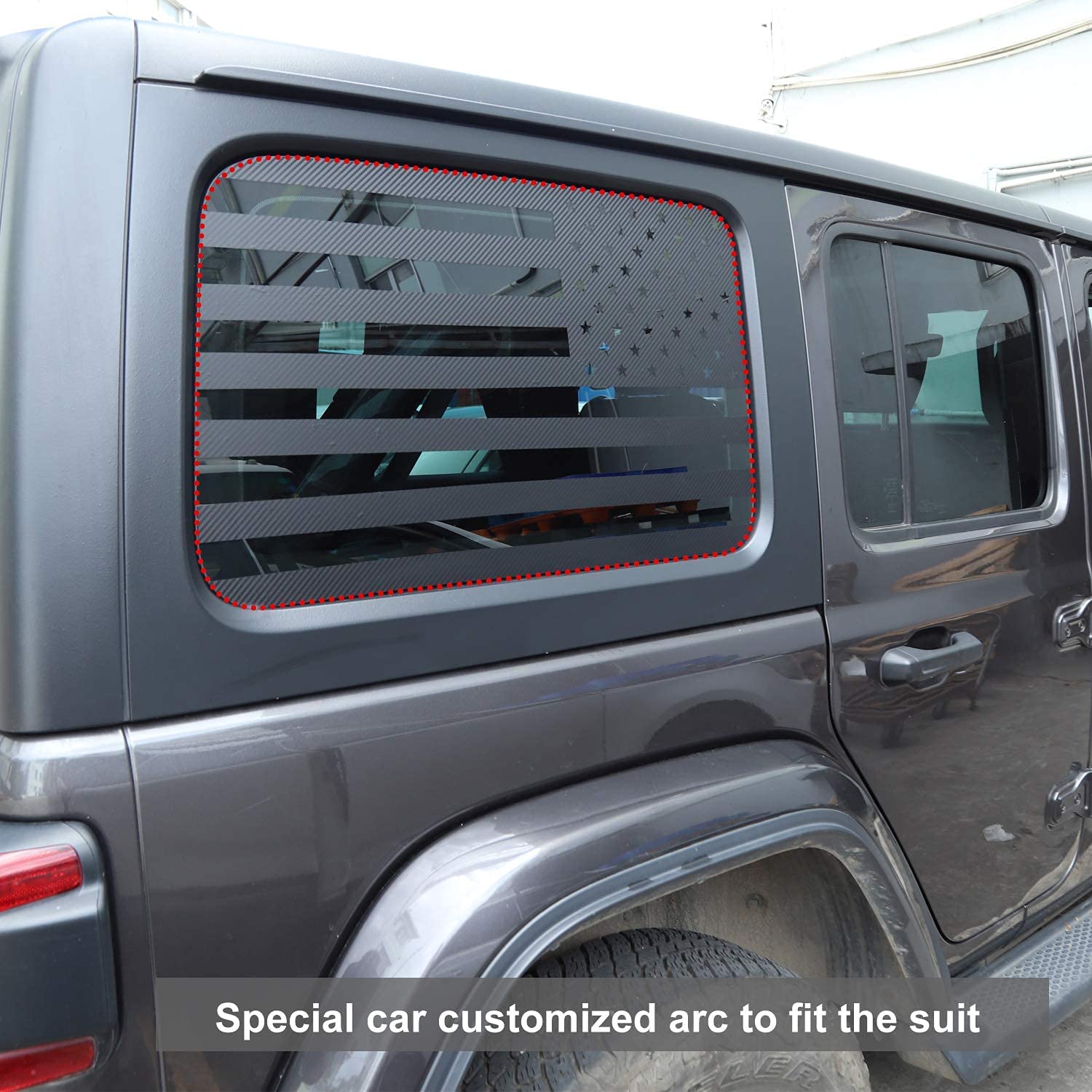 RT-TCZ Rear Window Decal Sticker Trim for Jeep Wrangler 2018+ JLU 4Doors, American Flag